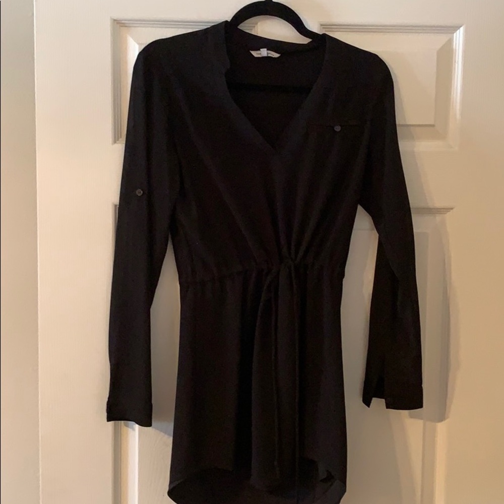 Black, conservative, tie waist dress